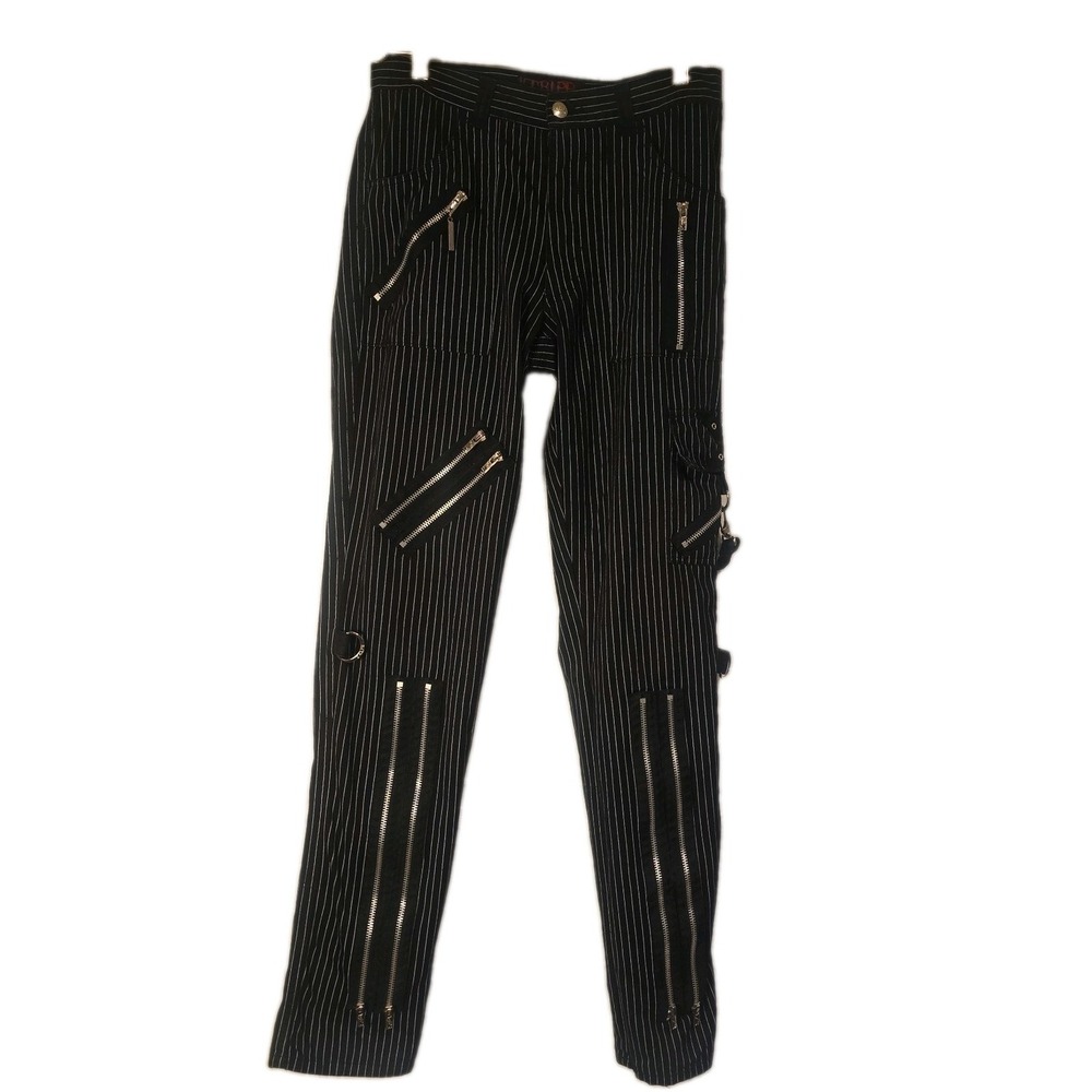 VTG Tripp NYC Godfather Pinstripe Bondage Pants Men's Size 28 Zipper Goth Y2K